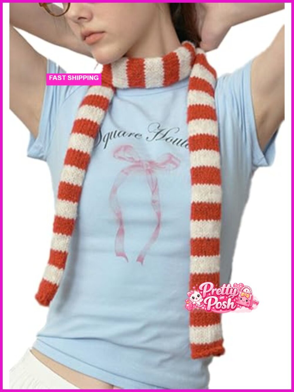 Skinny Knitted Polyester Scarf Y2K Neckerchief All-Season Women Accessory
